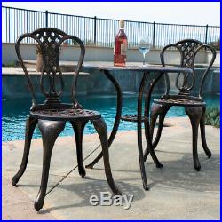 Outdoor Patio Furniture 3pcs Cast Aluminum Bistro Set Antique Table Chair Bronze