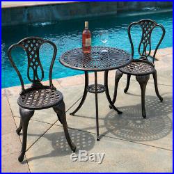 Outdoor Patio Furniture 3pcs Cast Aluminum Bistro Set Antique Table Chair Bronze