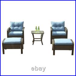 Outdoor Patio Furniture 5 PCS Rattan Sofa Wicker Chair Cushions Table Set Blue