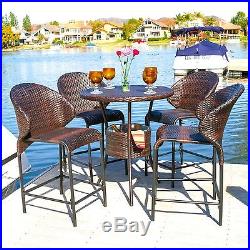 Outdoor Patio Furniture 5-pc Brown PE Wicker Counter Stool Bar Set with Ice Pail