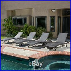 Outdoor Patio Furniture 6pc Brown PE Wicker Chaise Lounge Chairs with Side Tables