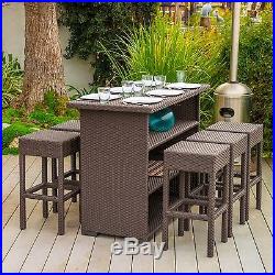 Outdoor Patio Furniture 7pc Brown PE Wicker Bar Set