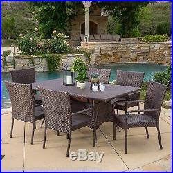 Outdoor Patio Furniture 7pc Multibrown All-Weather Wicker Dining Set