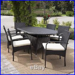 Outdoor Patio Furniture 7pc Multibrown Wicker Oval Dining Set with Cushions