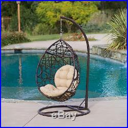 Outdoor Patio Furniture Brown All-Weather Wicker Swinging Egg Chair
