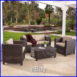 Outdoor Patio Furniture Brown PE Wicker 4pcs Sofa Seating Set