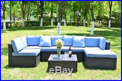 Outdoor Patio Furniture Couch 7 PCS Wicker Rattan Cushioned Sofa Sectional Set