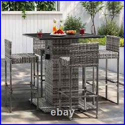 Outdoor Patio Furniture Dining Set Rattan Bar Height Table & Chair Large Storage