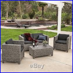 Outdoor Patio Furniture Grey PE Wicker 4pcs Luxury Sofa Seating Set