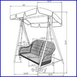 Outdoor Patio Furniture Rattan Canopy Swing Backyard 2 Seat Bench Wicker Yard