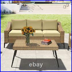 Outdoor Patio Furniture Sectional Sofa Set Rattan Wicker Cushioned 3-Seat Couch