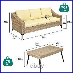 Outdoor Patio Furniture Sectional Sofa Set Rattan Wicker Cushioned 3-Seat Couch