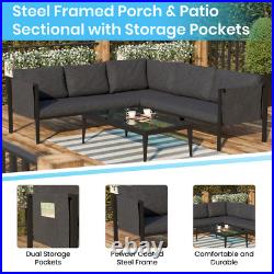 Outdoor Patio Furniture Sectional with Charcoal Color Cushions Storage Pockets