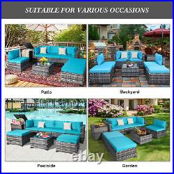Outdoor Patio Furniture Set 8-Piece Rattan Wicker Sofa Sectional Garden Poolside