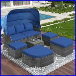 Outdoor Patio Furniture Set Daybed Sunbed with Retractable Canopy Conversation