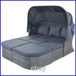 Outdoor Patio Furniture Set Daybed Sunbed with Retractable Canopy Conversation