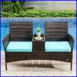Outdoor Patio Furniture Set Wicker Loveseat with Cushion Rattan Patio Chairs