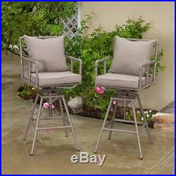 Outdoor Patio Furniture Set of 2 Adjustable Height Swivel Bar Stools with Cushions