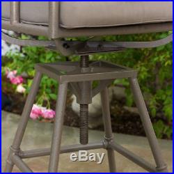Outdoor Patio Furniture Set of 2 Adjustable Height Swivel Bar Stools with Cushions