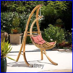 Outdoor Patio Furniture Teak Stained Wood Hanging Swinging Lounge Chair and Base
