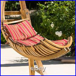 Outdoor Patio Furniture Teak Stained Wood Hanging Swinging Lounge Chair and Base