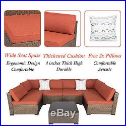 Outdoor Patio Furniture Wicker Sofa Set Cushioned Couch Maple Leaf With 2 Pillows