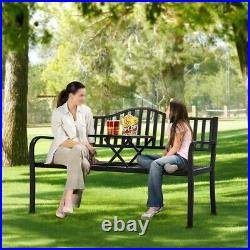 Outdoor Patio Garden Bench Chair with Pullout Adjustable Middle Table Park Yard