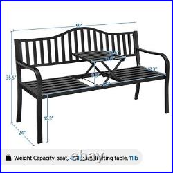 Outdoor Patio Garden Bench Chair with Pullout Adjustable Middle Table Park Yard