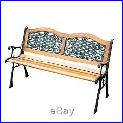 Outdoor Patio Garden Hardwood Slats Bench Furniture Cast Iron Frame Park Chair