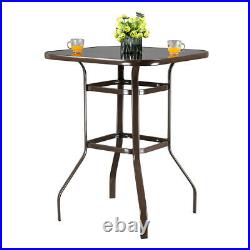 Outdoor Patio Garden Wrought Iron Bar Pub Square Table Dining Brown Furniture