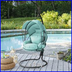 Outdoor Patio Hanging Egg Chair Stand Porch Swing Furniture Deep Cushion, Aqua