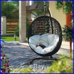 Outdoor Patio Hanging Egg Lounger Chair Espresso PE White Cushion Garden Deck