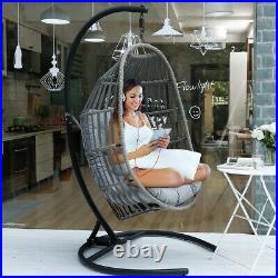Outdoor Patio Large Size Hanging Egg Swing Chair Wicker with Stand Porch & Cushion