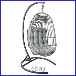 Outdoor Patio Large Size Hanging Egg Swing Chair Wicker with Stand Porch & Cushion