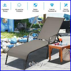 Outdoor Patio Lounge Chair Chaise Fabric Adjustable Reclining Armrest Pool Brown