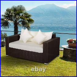 Outdoor Patio PE Rattan Double Seat Sofa Chair Padded Lounger Loveseat