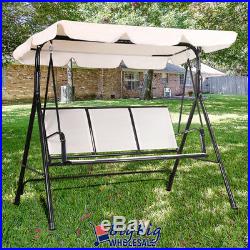 Outdoor Patio Porch Swing Chair Canopy Lounge 3-Person Seat Hammock Bench Beige