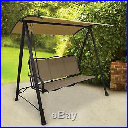 Outdoor Patio Porch Swing With Canopy Cover 3 Person Seat Bench Steel Frame