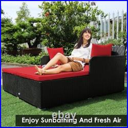Outdoor Patio Rattan Daybed Thick Pillow Cushioned Sofa Relaxation Furniture Red