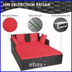 Outdoor Patio Rattan Daybed Thick Pillow Cushioned Sofa Relaxation Furniture Red