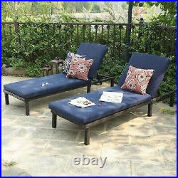 Outdoor Patio Recliner Chair Set of 2 Adjustable Chaise Deck Lounge With Cushion