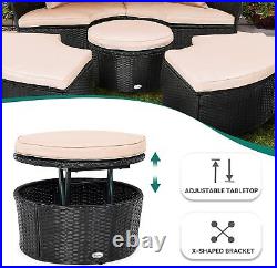 Outdoor Patio Round Daybed with Retractable Canopy Rattan Wicker Clamshell Seat