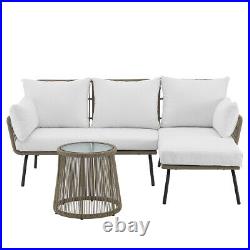 Outdoor Patio Sectional Rattan Furniture Set Seat Cushioned with Table Cream