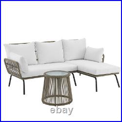 Outdoor Patio Sectional Rattan Furniture Set Seat Cushioned with Table Cream