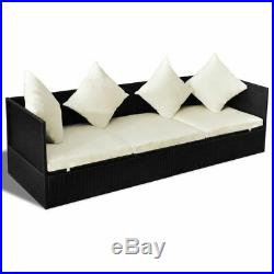 Outdoor Patio Sofa Furniture Daybed Sun Lounger with Cushion Pillow Poly Rattan