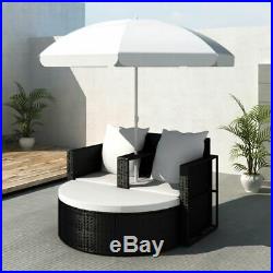 Outdoor Patio Sofa Furniture Lounge Set Poly Rattan Canopy Daybed Parasol Black