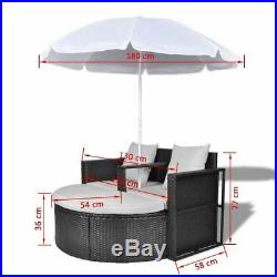 Outdoor Patio Sofa Furniture Lounge Set Poly Rattan Canopy Daybed Parasol Black