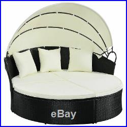 Outdoor Patio Sofa Furniture Round Retractable Canopy Daybed Black Wicker Rattan