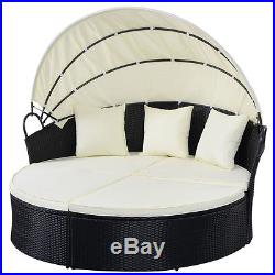 Outdoor Patio Sofa Furniture Round Retractable Canopy Daybed Black Wicker Rattan