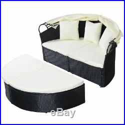 Outdoor Patio Sofa Furniture Round Retractable Canopy Daybed Wicker Rattan Black